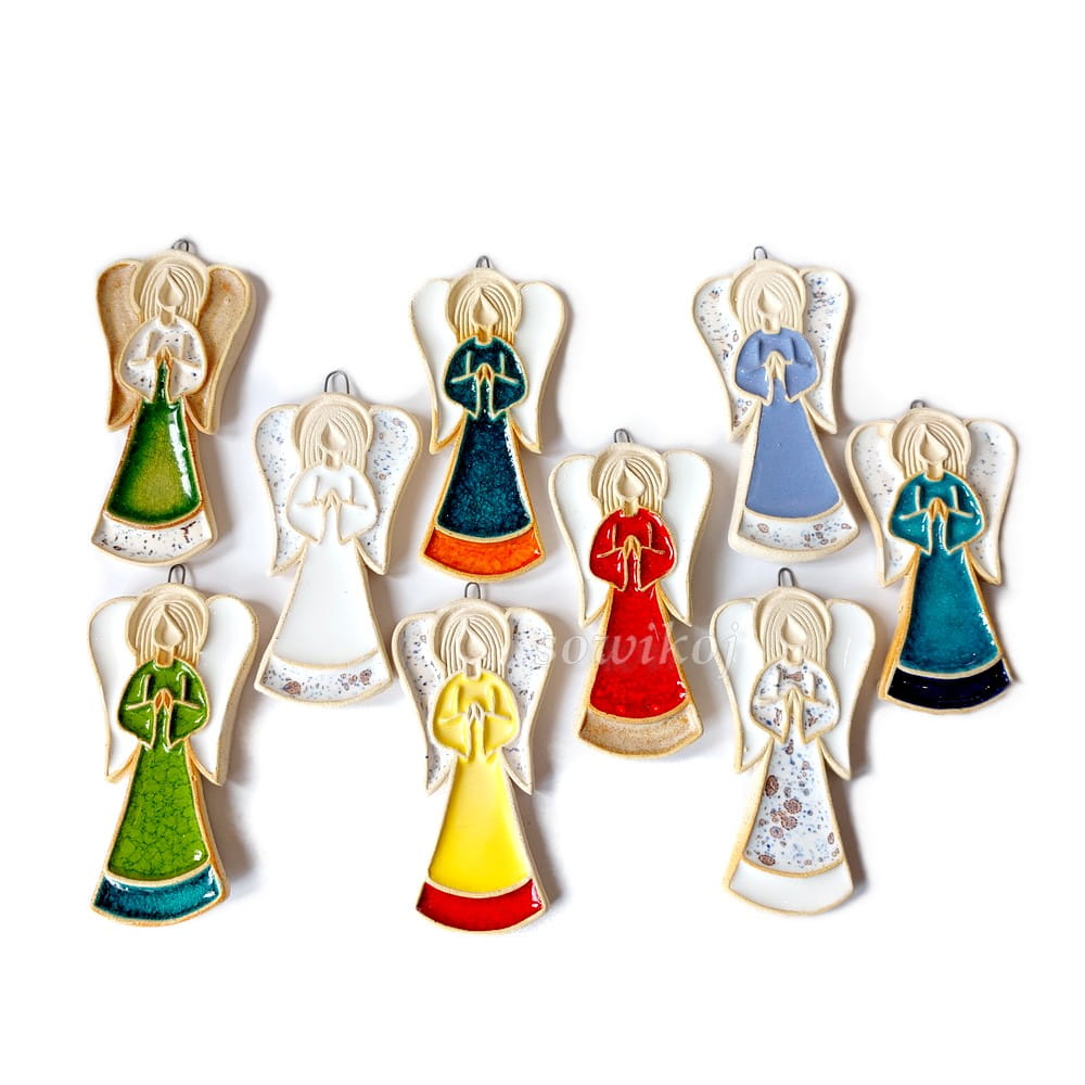Aniołek mini ceramiczny  relief 9 cm - kolory