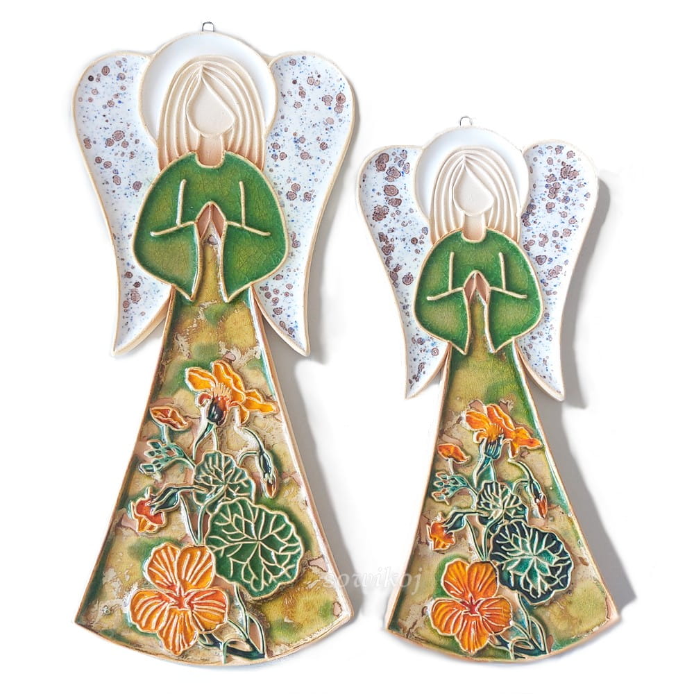 Aniołek duży anioł ceramiczny  27 - 23cm nasturcje