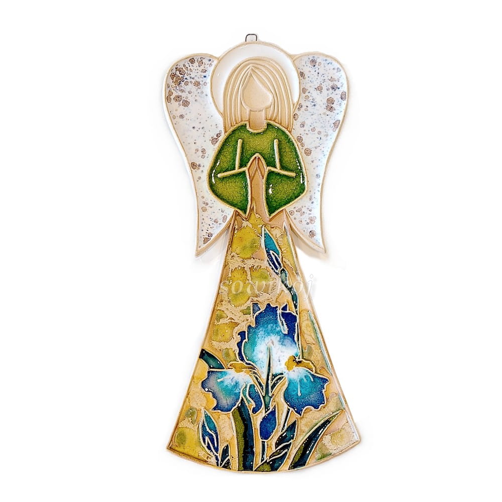 Aniołek duży anioł ceramiczny  23 cm Irysy granat z turkusem